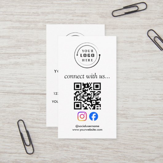 Moderne QR-code sociale media | Aangepast logo Visitekaartje (Voorkant / Achterkant in situ)