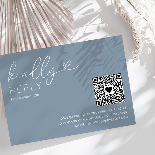 Moderne QR Code Stof Blauw Huwelijks RSVP Kaart