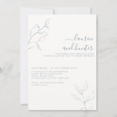 Moderne QR-code Stusty Blue Script Botanical Weddi Kaart (Voorkant)