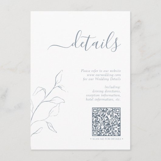 Moderne QR-code - Stusty Blue Wedding - Gegevens Informatiekaartje (Voorkant)