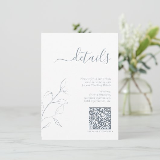 Moderne QR-code - Stusty Blue Wedding - Gegevens Informatiekaartje (Staand voorkant)
