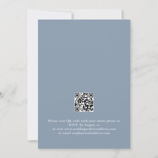 Moderne QR-code Stusty Blue Wedding Kaart (Achterkant)