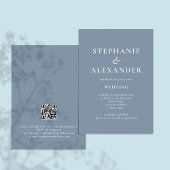 Moderne QR-code Stusty Blue Wedding Kaart