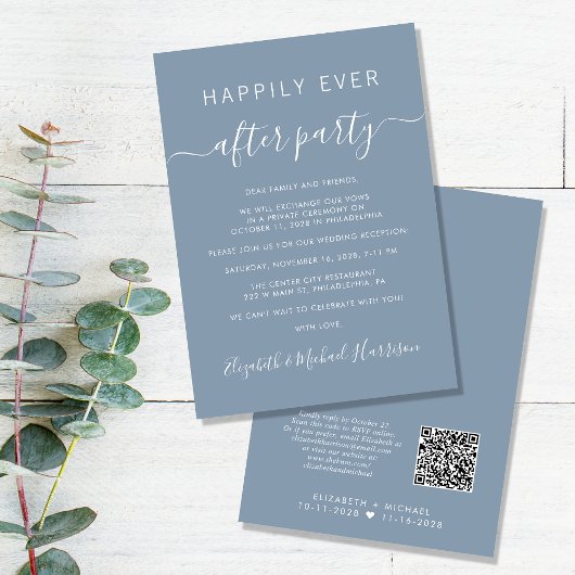 Moderne QR-code Stusty Blue Wedding Reception Kaart
