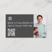 Moderne QR Code Tech Savvy Slank Zwart Grijs Schoo Visitekaartje (Achterkant)