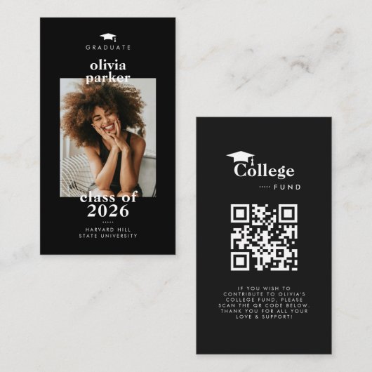 Moderne QR-code universiteitsfonds foto afstuderen Informatiekaartje (Voorkant / Achterkant)