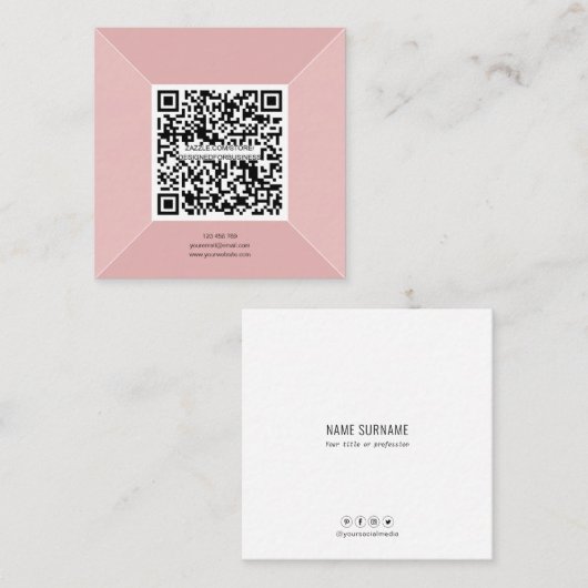 Moderne QR-code Visitekaartje, eenvoudige persoonl Vierkante Visitekaartje (Voorkant / Achterkant)