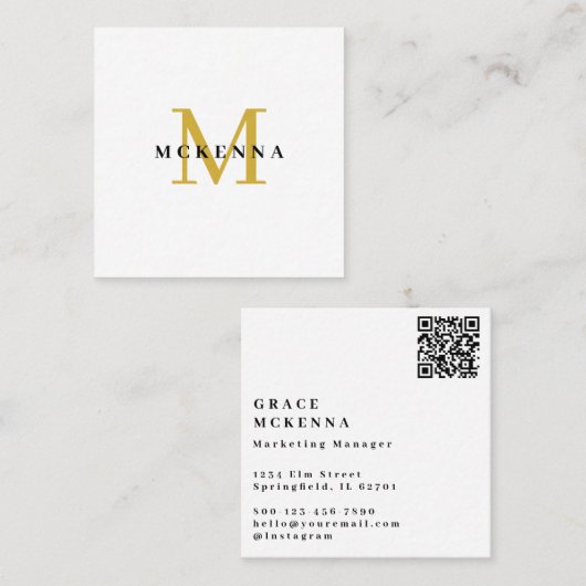 Moderne QR-code Visitekaartje Wit en Goud (Voorkant / Achterkant)
