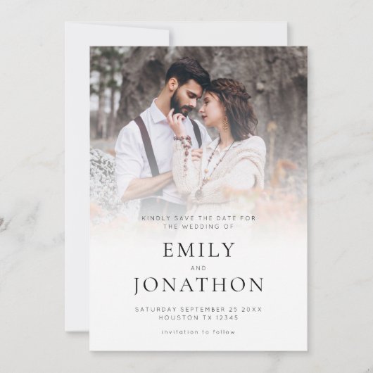 Moderne QR-code voor aangepaste fotobedekking Save The Date (Voorkant)