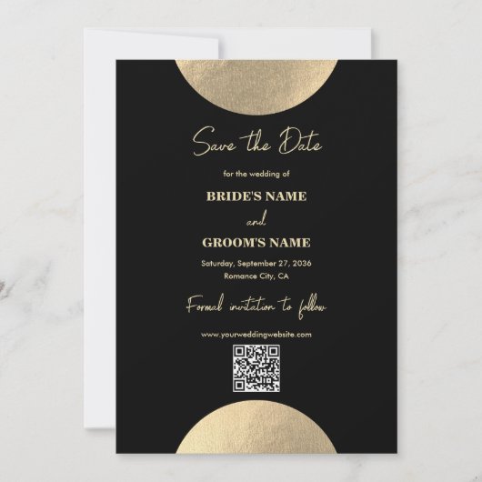 Moderne QR-code voor Abstracte bruiloft met zwart Save The Date (Voorkant)