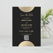 Moderne QR-code voor Abstracte bruiloft met zwart Save The Date (Staand voorkant)