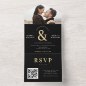 Moderne QR-code voor foto's en gouden ampersand All In One Uitnodiging (Binnen)