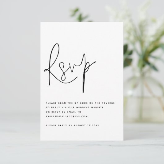 Moderne QR-code voor script bruiloft RSVP Kaart (Staand voorkant)