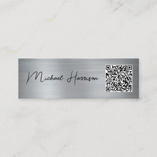 Moderne QR-code voor script Professional Silver Mini Visitekaartje (Voorkant)