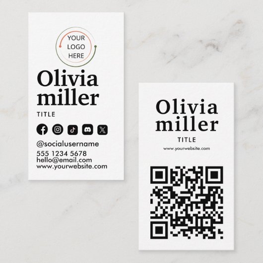 Moderne QR-code voor sociale media | Minimalistisc Visitekaartje (Voorkant / Achterkant)