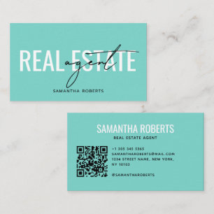 Moderne QR-code voor vastgoedmakelaar in turquoise Visitekaartje