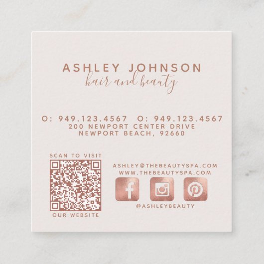 Moderne QR Code Vrouwelijk Meisje Blush Roze Botan Vierkante Visitekaartje (Achterkant)
