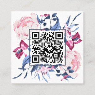 Moderne QR Code Waterverf Bloemblauw Roze Elegant Vierkante Visitekaartje