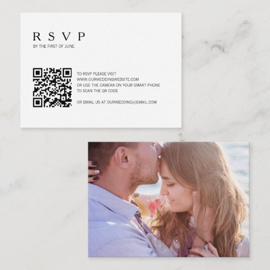 Moderne QR Code Weddenschap Mini RSVP-kaart Notitiekaartje (Voorkant / Achterkant)