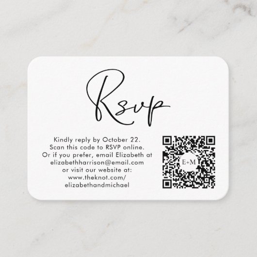 Moderne QR Code Weddenschap RSVP Informatiekaartje (Voorkant)