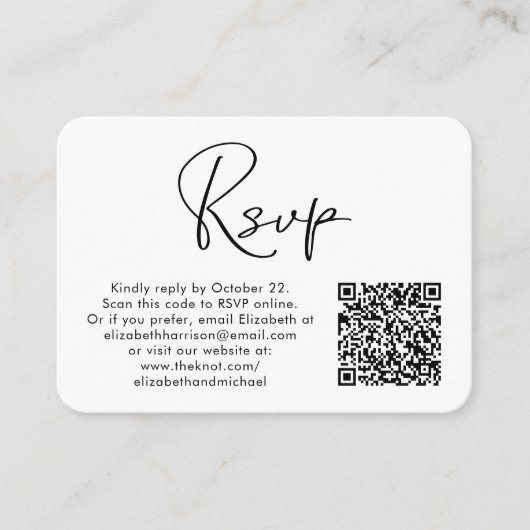 Moderne QR Code Weddenschap RSVP Informatiekaartje (Voorkant)