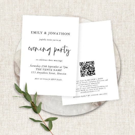Moderne QR Code Wedding Evening Party Invita van h Kaart