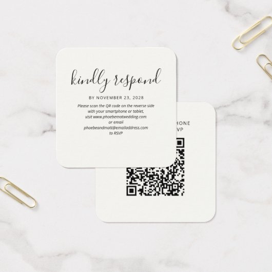 Moderne QR Code Wedding Website RSVP Enclosure Kaa Vierkante Visitekaartjes (Kantoor)