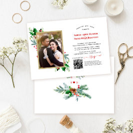 Moderne QR Code Winter Feestdagen Foto Bruiloft Kaart