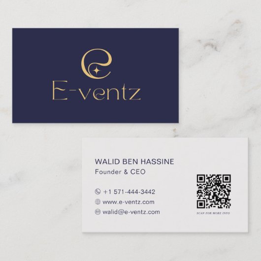 Moderne QR-code & zakelijk logo l marineblauw & go Visitekaartje (Voorkant / Achterkant)