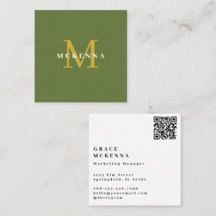 Moderne QR-code Zakelijke Kaart Khaki Groen Vierkante Visitekaartje