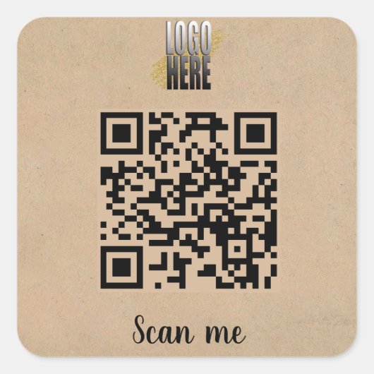 Moderne QR Code Zakelijke Logo op Bruin Vierkante Sticker (Voorkant)