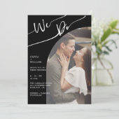 Moderne QR Code Zwart Foto Bruiloft Uitnodiging (Staand voorkant)