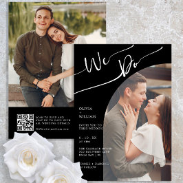 Moderne QR Code Zwart Foto Bruiloft Uitnodiging