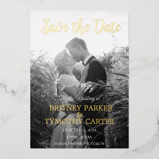 Moderne QR-code Zwart handschrift met foto's Folie Uitnodiging (Voorkant)