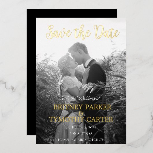 Moderne QR-code Zwart handschrift met foto's Folie Uitnodiging (Voorkant / Achterkant)