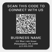 Moderne QR-code Zwart Vierkante Sticker (Voorkant)