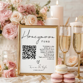 Moderne QR code Zwart wit Honeymoon Fund Wedding Poster