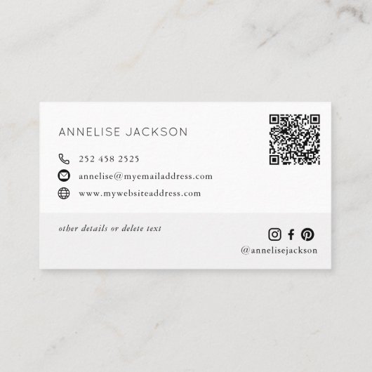 Moderne QR-CODE zwart-wit monogrammen Visitekaartje (Achterkant)