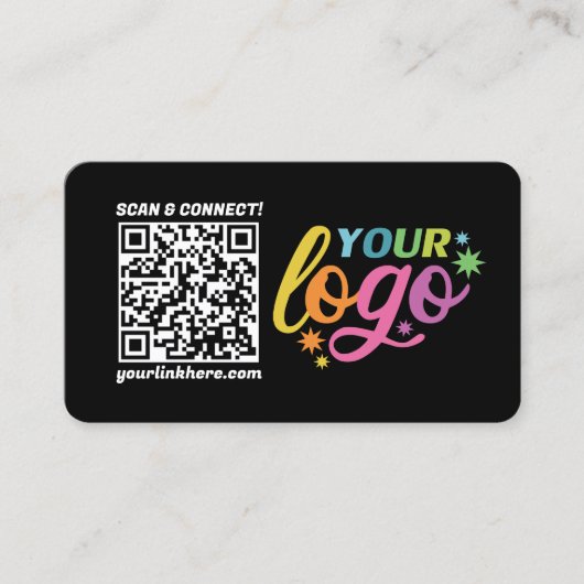 Moderne QR Code Zwart Wit Regenboog Visitekaartje (Voorkant)