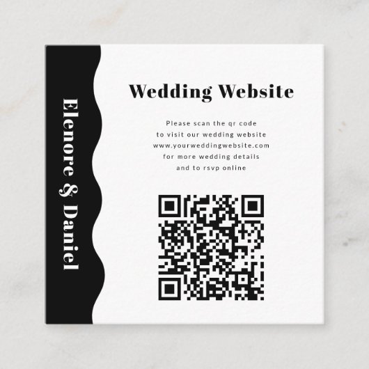 Moderne QR-code Zwart Wit Side Wave Foto bruiloft Informatiekaartje (Voorkant)