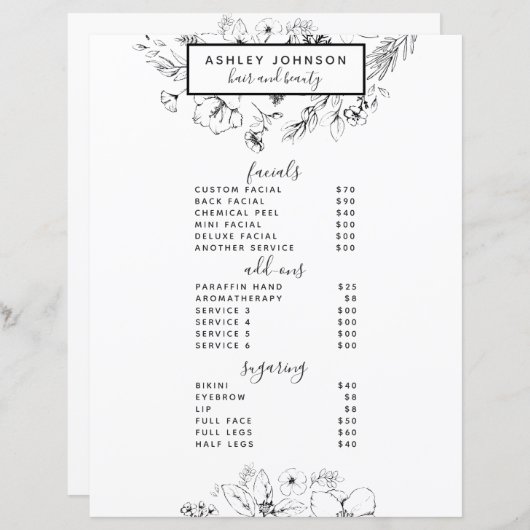 Moderne QR Code Zwart Wit Spa 3 Diensten Menu (Voorkant / Achterkant)