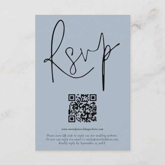 Moderne QR-codecode voor bruiloft blauwe RSVP-kaar Kaart (Voorkant)