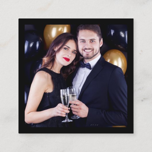 Moderne QR-foto Black Gold Square Weddenschap RSVP Informatiekaartje (Achterkant)