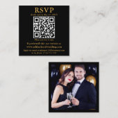 Moderne QR-foto Black Gold Square Weddenschap RSVP Informatiekaartje (Voorkant / Achterkant)