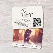Moderne QR-fotocode crème bruiloft RSVP