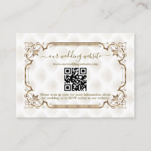 Moderne QR Gold White Art Deco trouwwebsite Informatiekaartje