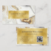Moderne QR Gold White Marble Elegant Visitekaartje (Voorkant / Achterkant)