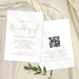Moderne QR Gold White Wedding Kaart
