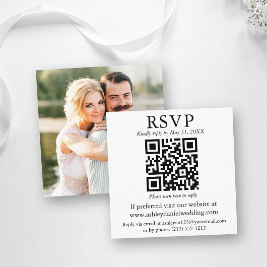 Moderne QR Photo Wedding RSVP Enclosure Kaart