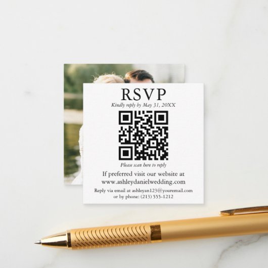 Moderne QR Photo Wedding RSVP Enclosure Kaart (Voorkant / Achterkant in situ)